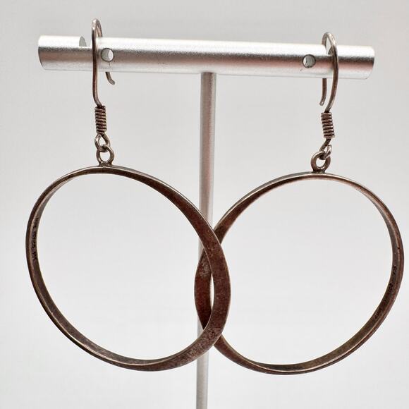 925 Sterling Silver MWS Mexico Dangle Hoop Earrings Modernist Classic Timeless - Picture 2 of 8